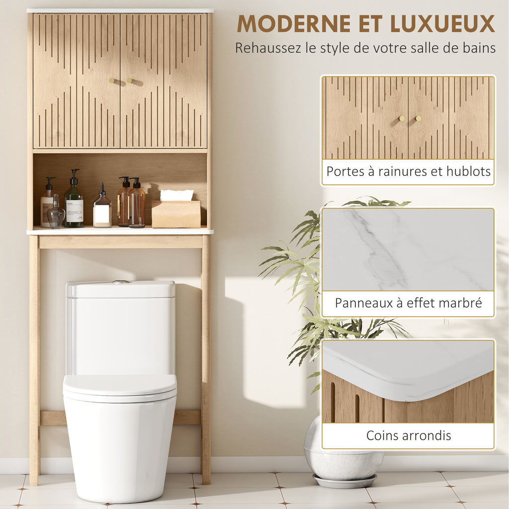 Meuble WC dessus de toilette meuble toilettes WC rangement avec placard à double porte étagères  66 x 25 x 168 cm, chêne-6