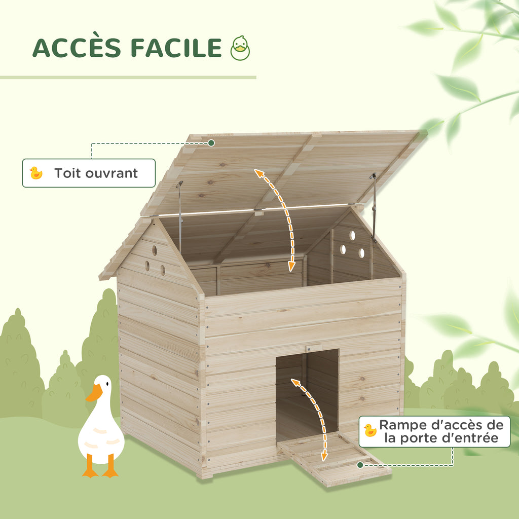 Abri pour canards maison pour canards avec toit ouvrant ventilation et porte-rampe 100 x 82,5 x 91 cm bois naturel-3