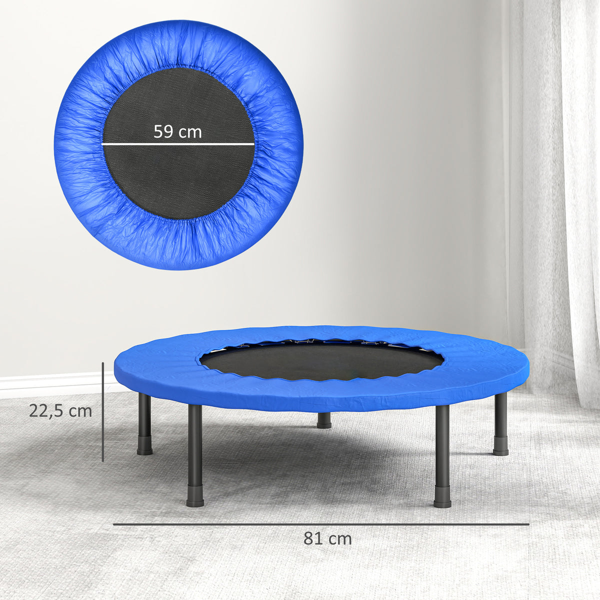 Mini trampoline de fitness, trampoline d'exercice avec pieds antidérapants, charge 100 kg, Ø 81 x 22,5 cm, bleu et noir-2