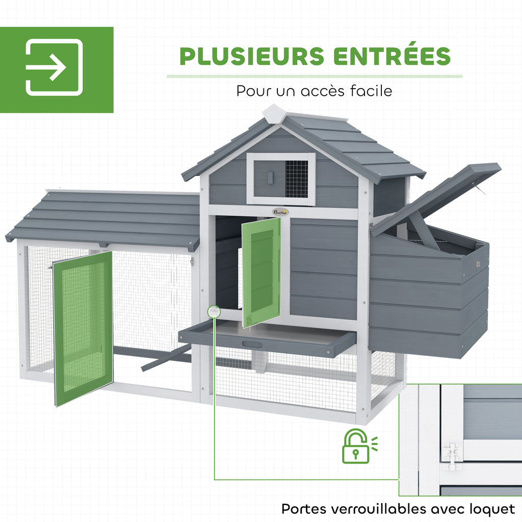 Petit poulailler cottage cage à poules sur pied dim. 150,5L x 54l x 87H cm multi-équipement bois massif de sapin-4
