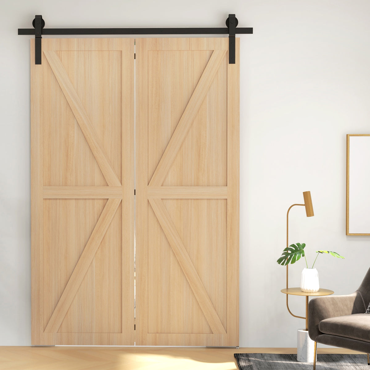 152,5 CM Quincaillerie de porte coulissante pliante kit de rails de porte de grange coulissante en acier pour 2 portes-1