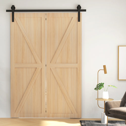 152,5 CM Quincaillerie de porte coulissante pliante kit de rails de porte de grange coulissante en acier pour 2 portes-1