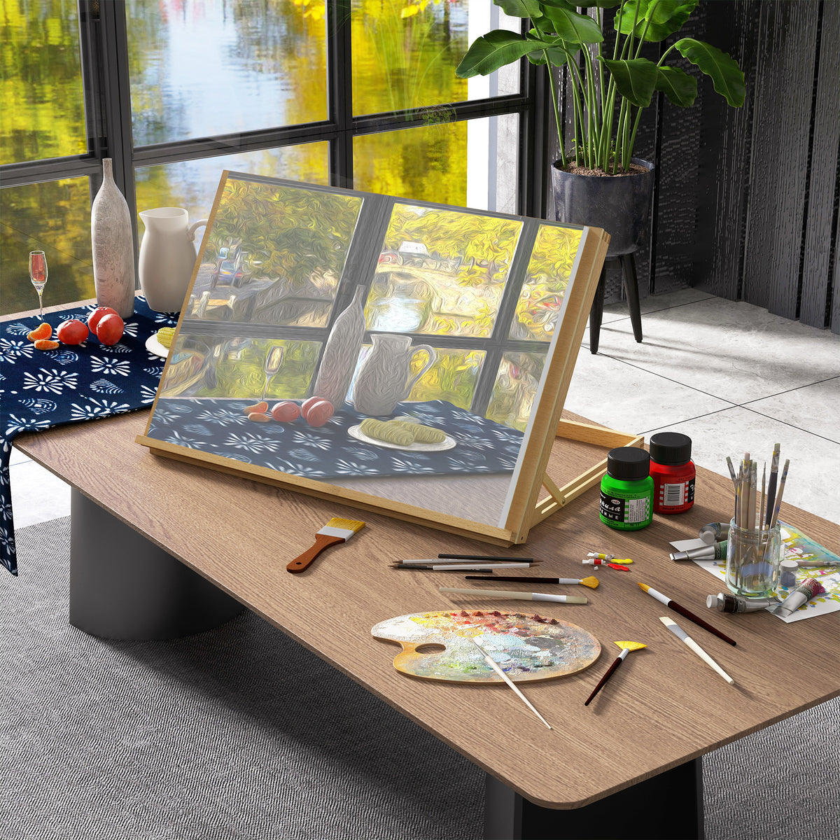 Chevalet de table en bois pour formats A2, chevalet de table réglable en bois de hêtre, 75,8x51,4x51cm, bois naturel-1