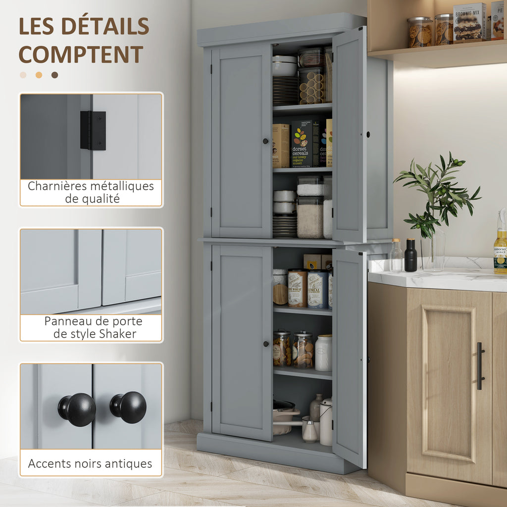 Armoire de cuisine buffet cuisine style moderne avec placards, étagères réglables, 76 x 40,5 x 184 cm, gris-6