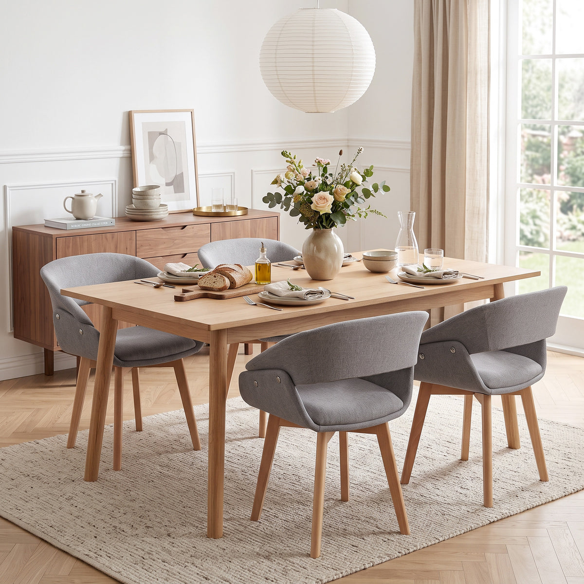 Lot de 2 Chaises Salle à Manger, Chaises de Cuisine en Tissu Effet Lin, Dossier Incurvé, Pieds en Bois de Hêtre, Gris-7