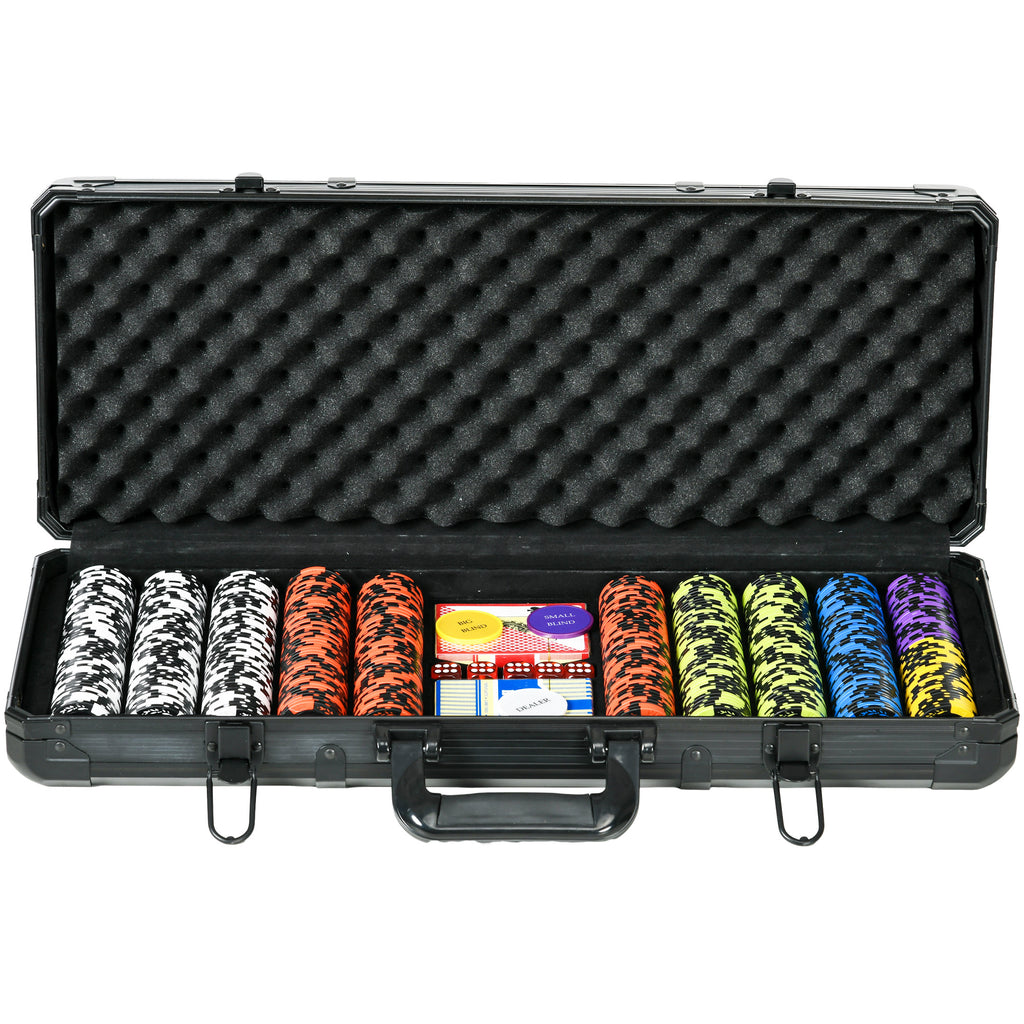 Mallette de Poker Coffret de Poker Complet, avec 500 jetons 5 dés 2 Jeux de Cartes 3 boutons-0