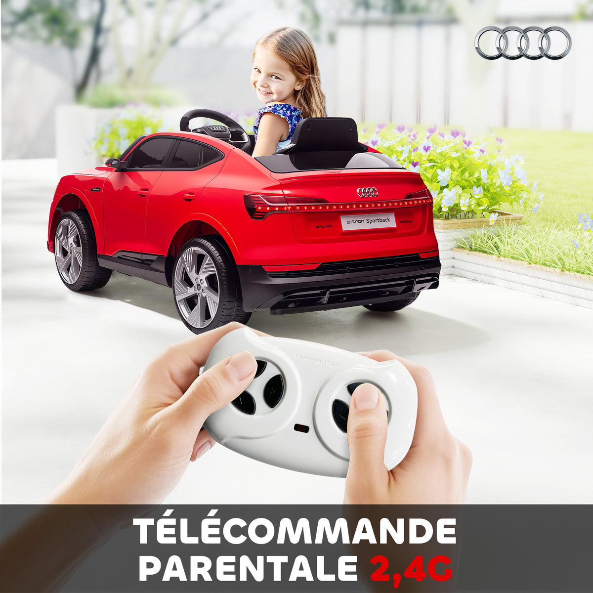 Voiture électrique enfants sous Licence Audi e-tron Sportback, véhicule électrique 12V Max. 5 Km/h avec télécommande 2,4G, phares LED, musique, klaxon, port USB, MP3, rouge-4