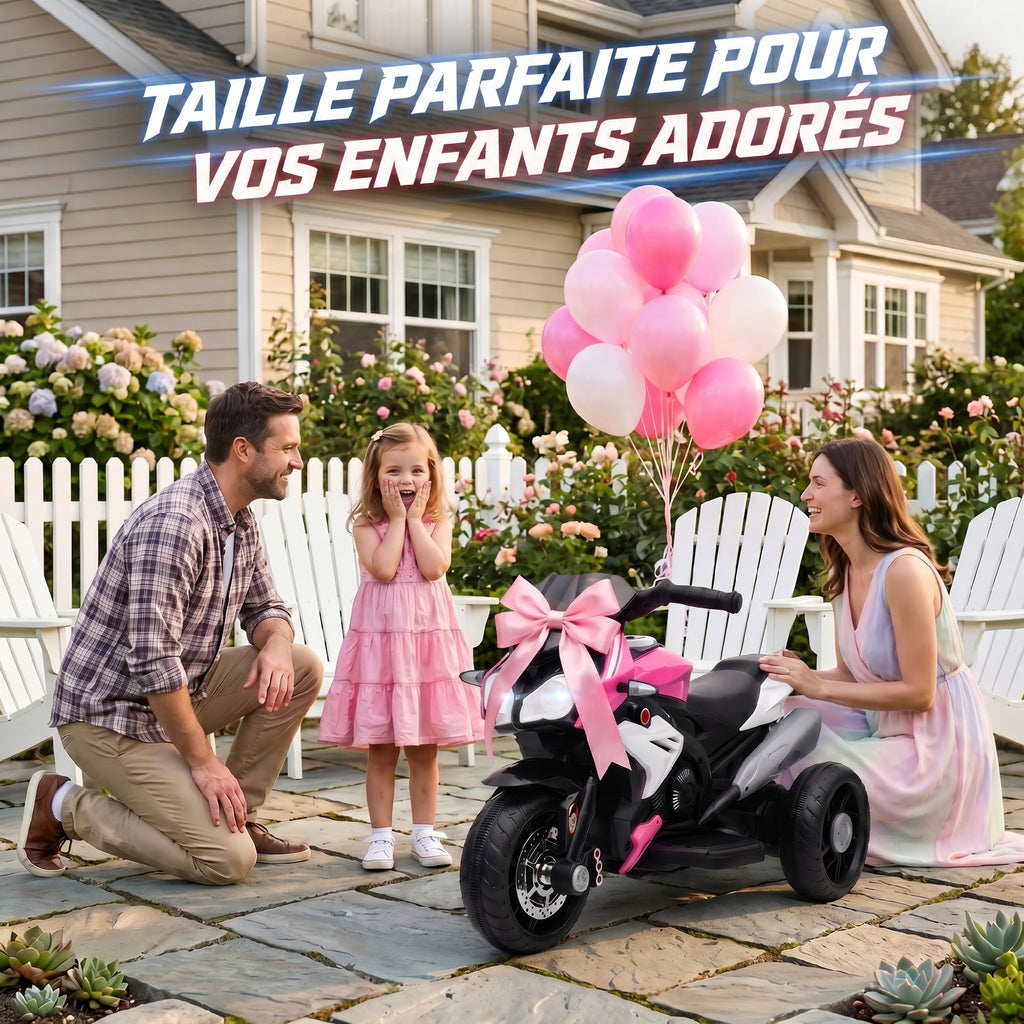 Moto électrique enfants 3 roues 6 V, voiture électrique enfants 3 à 5 ans, effets lumineux et sonores, 86x42x52cm, rose-6