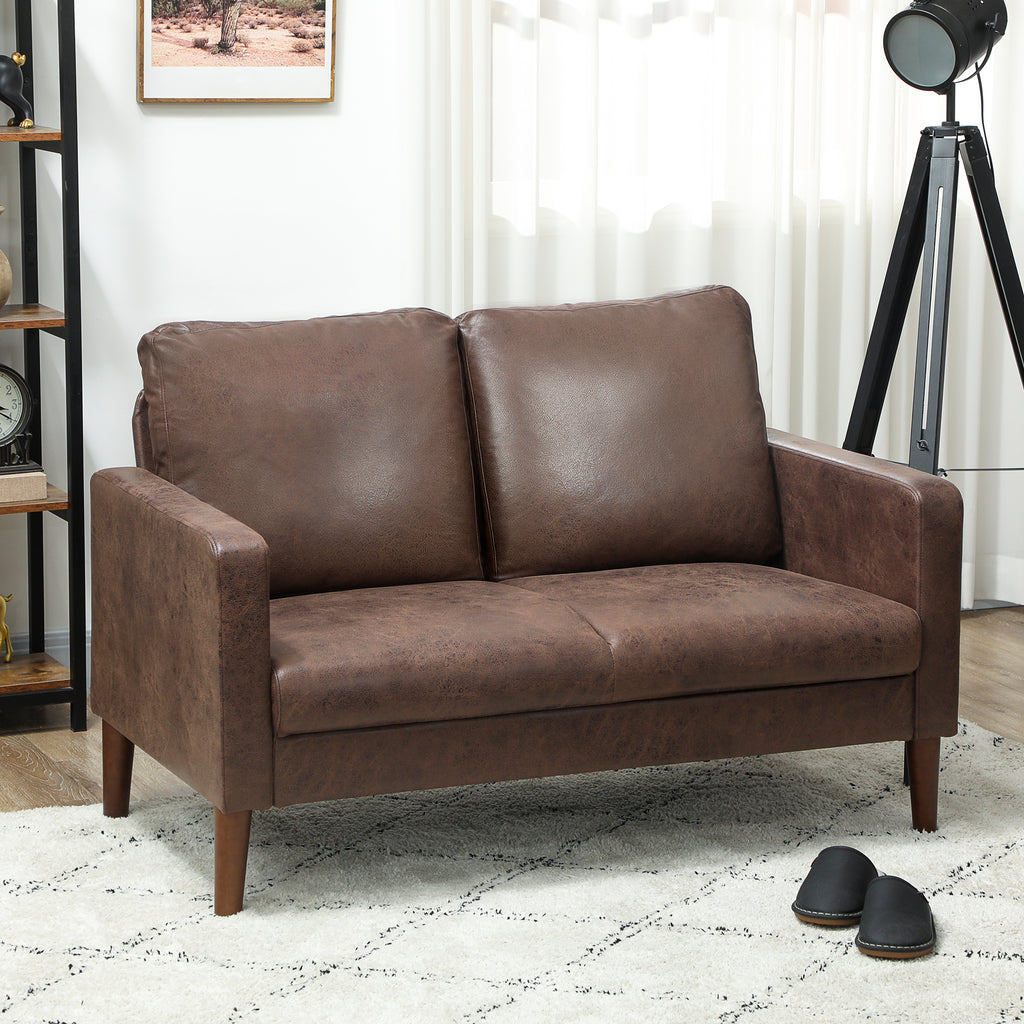 Canapé 2 Places Canapé de Salon 130 cm, Coussin à Ressorts et Pieds en Bois d'Hévéa, Tissu en Microfibre, Marron Foncé-1