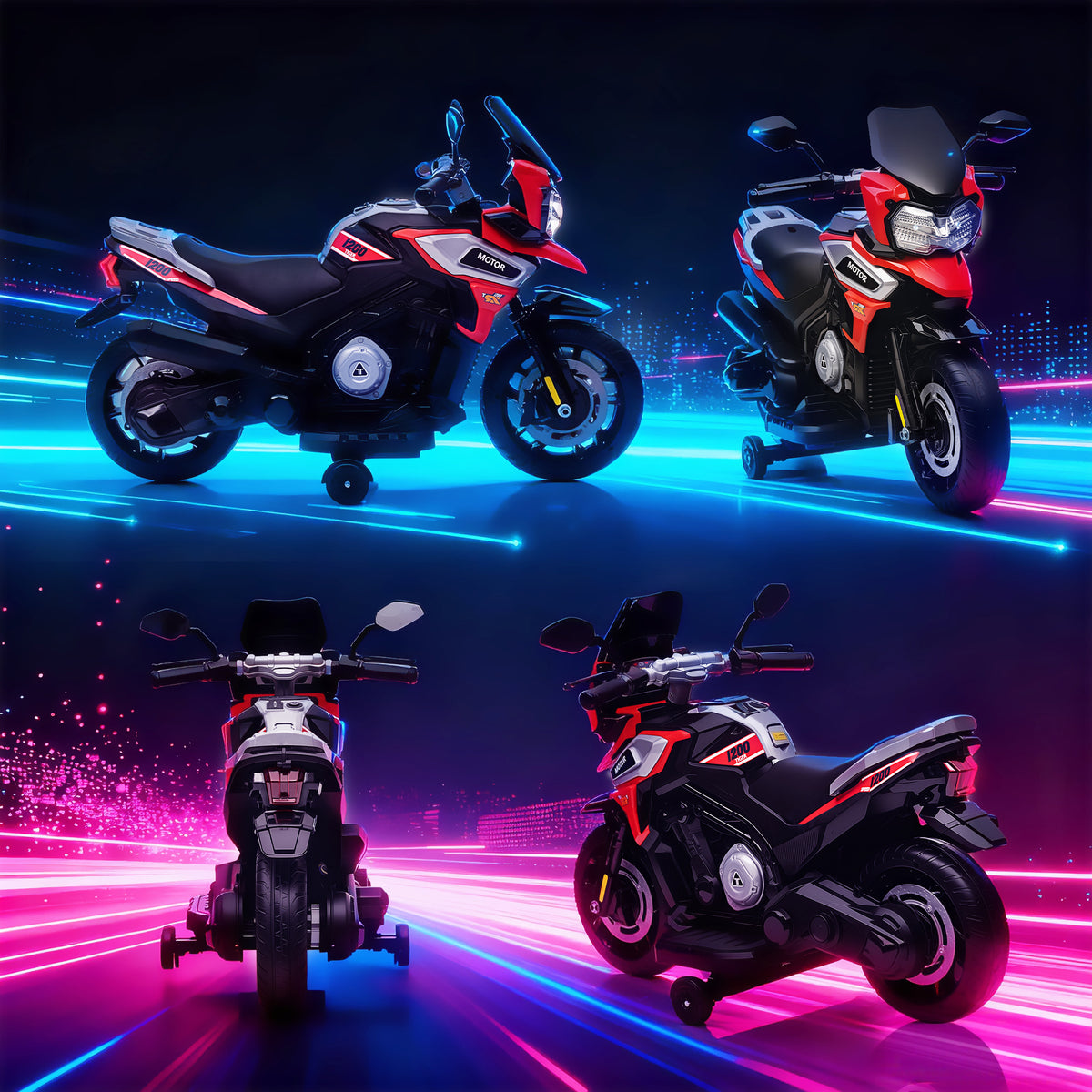 Moto Électrique Enfants 6 V, Voiture Électrique Enfants avec Roues d'Entraînement, Musique, Effets Lumineux, Rouge-8