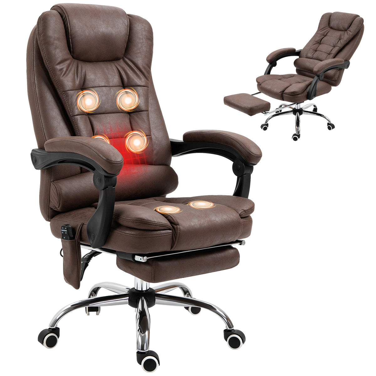 Fauteuil de bureau direction massant chauffant hauteur réglable dossier inclinable toile de microfibre marron-6