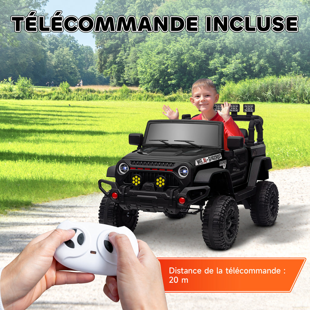 Voiture électrique enfants UTV avec télécommande 2,4G, 2 moteurs 12 V, musique, klaxon, lumières LED, 100x63x65cm, noir-6