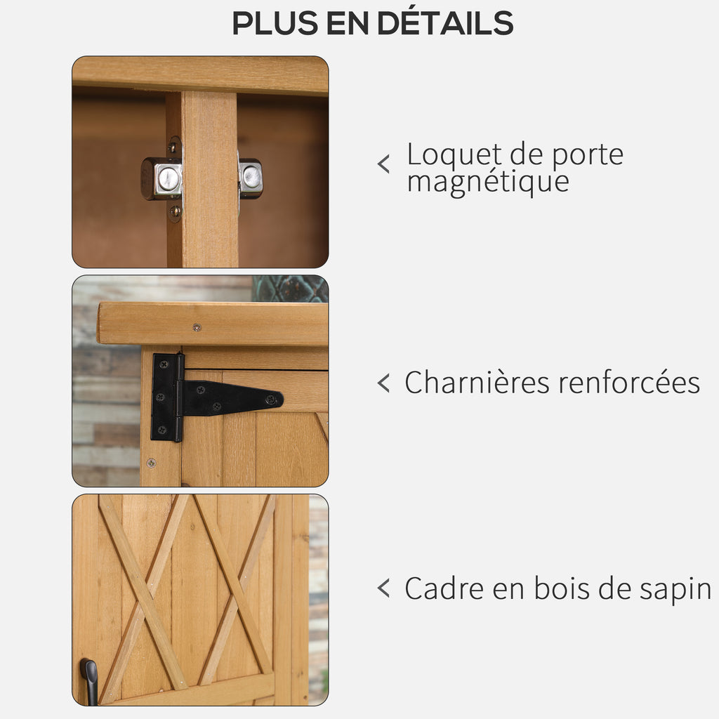 Abri de jardin armoire de jardin 3 étagères 2 portes toit en tôle galvanisé étanche bois sapin 75 x 40 x 90 cm jaune-6