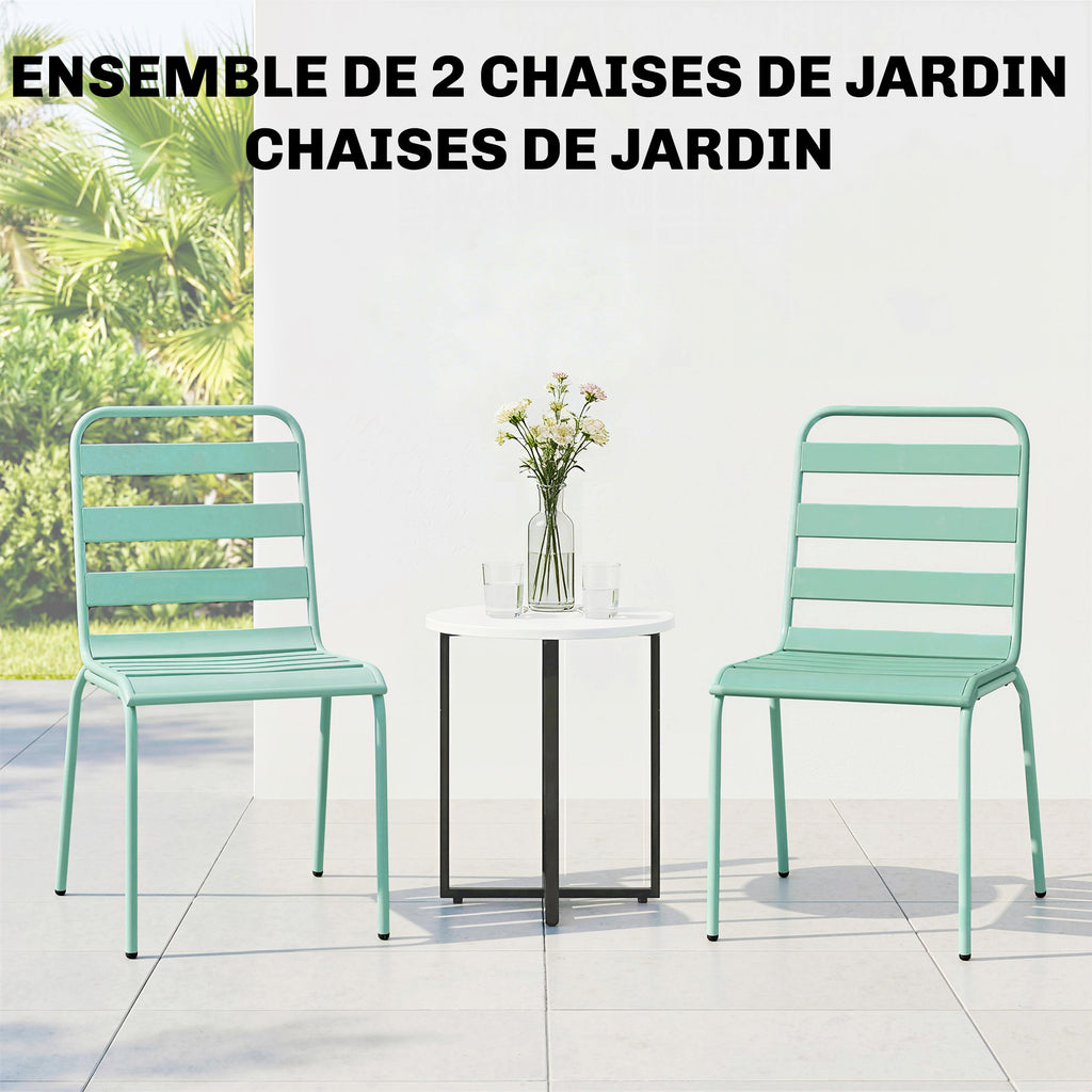 Lot de 2 Chaises de Jardin Empilables en Métal pour Terrasse, Balcon, Jardin, Vert-3