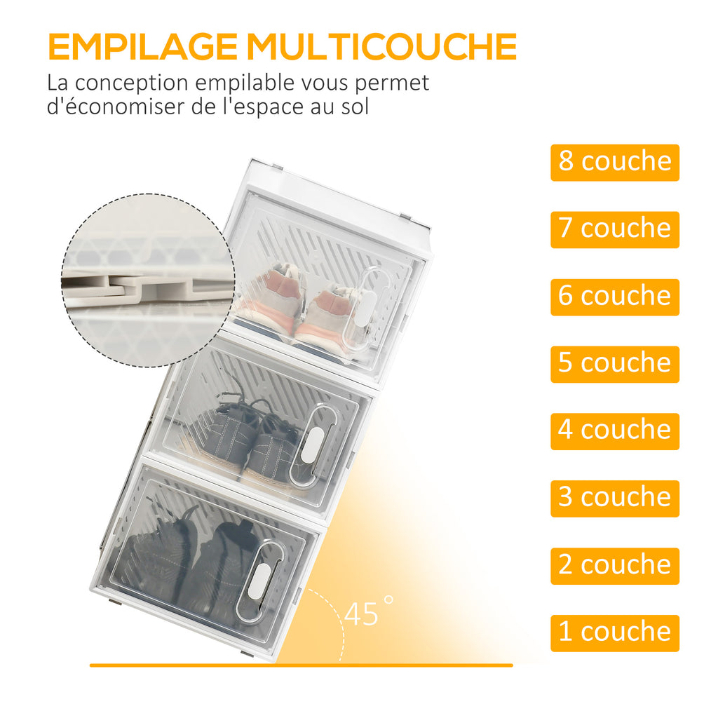Meuble de rangement modulable, 8 cubes, meuble à chaussures empilables, vêtements, livres, jouets, blanc et transparent-3