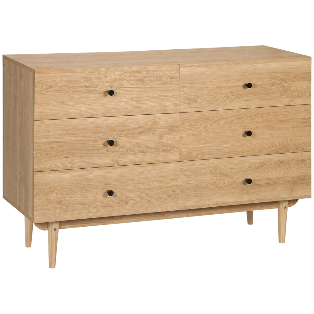 Commode 6 tiroirs meuble de rangement pieds en bois massif 120 x 40 x 80 cm marron clair-0