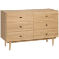 Commode 6 tiroirs meuble de rangement pieds en bois massif 120 x 40 x 80 cm marron clair-0