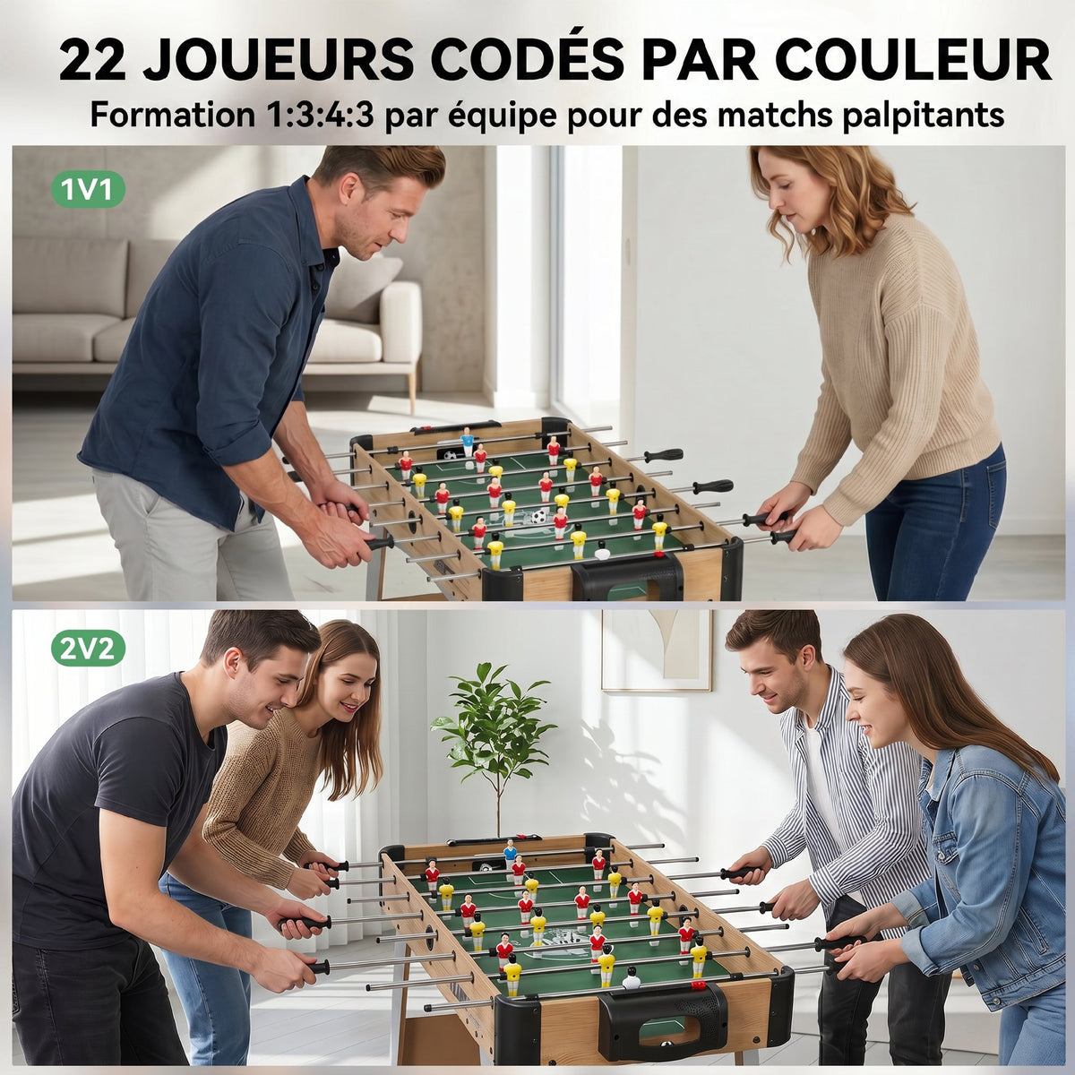 Baby-foot pour Enfants et Adultes, 22 Joueurs, 2 Ballons, 2 Compteurs de Points Manuels, 109 x 77 x 72 cm, Chêne Jaune-4