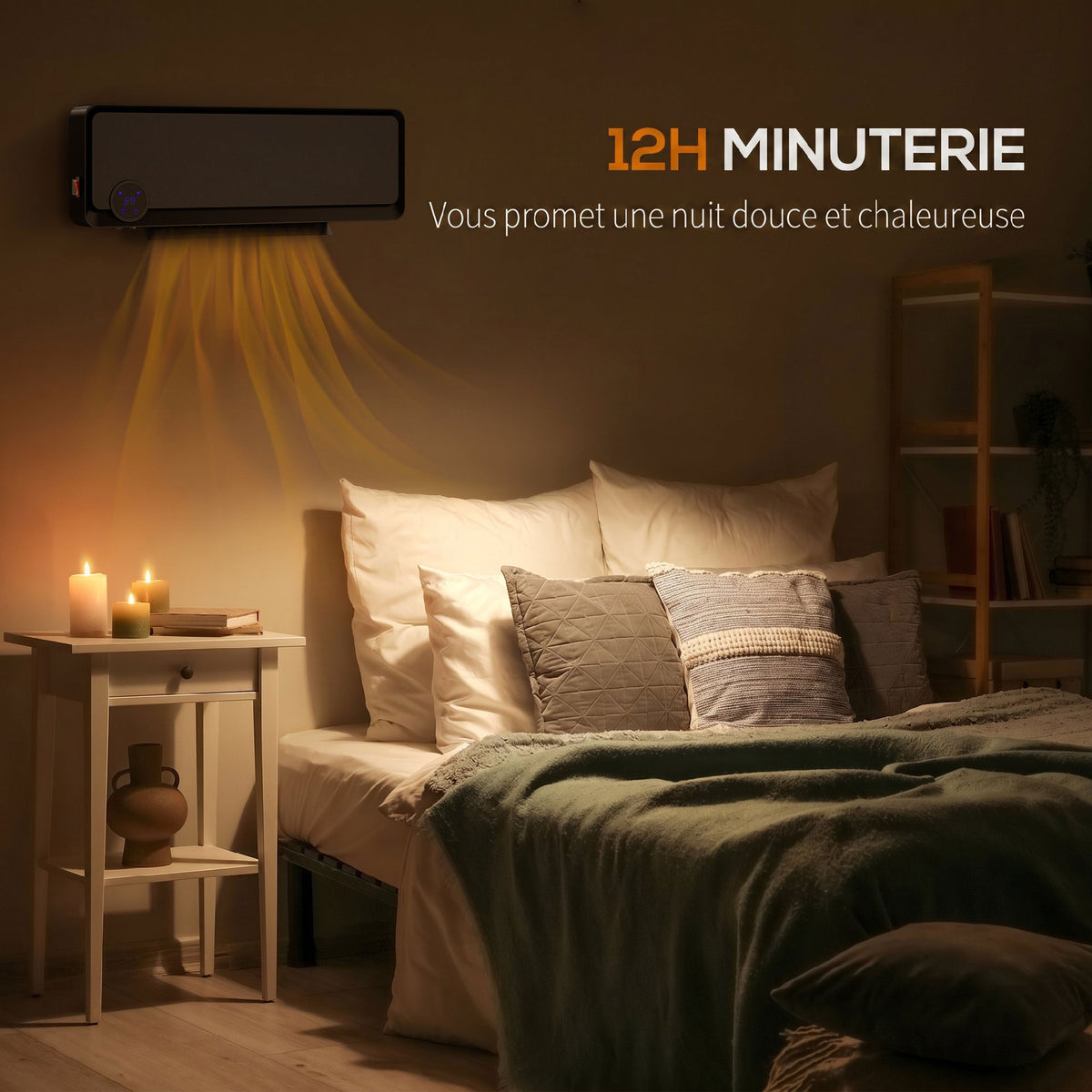 Radiateur Mural Soufflant Oscillant 2000 W, Chauffage Céramique PTC, 3 Niveaux de Puissance, 56x11,7x18,5cm, Noir-3