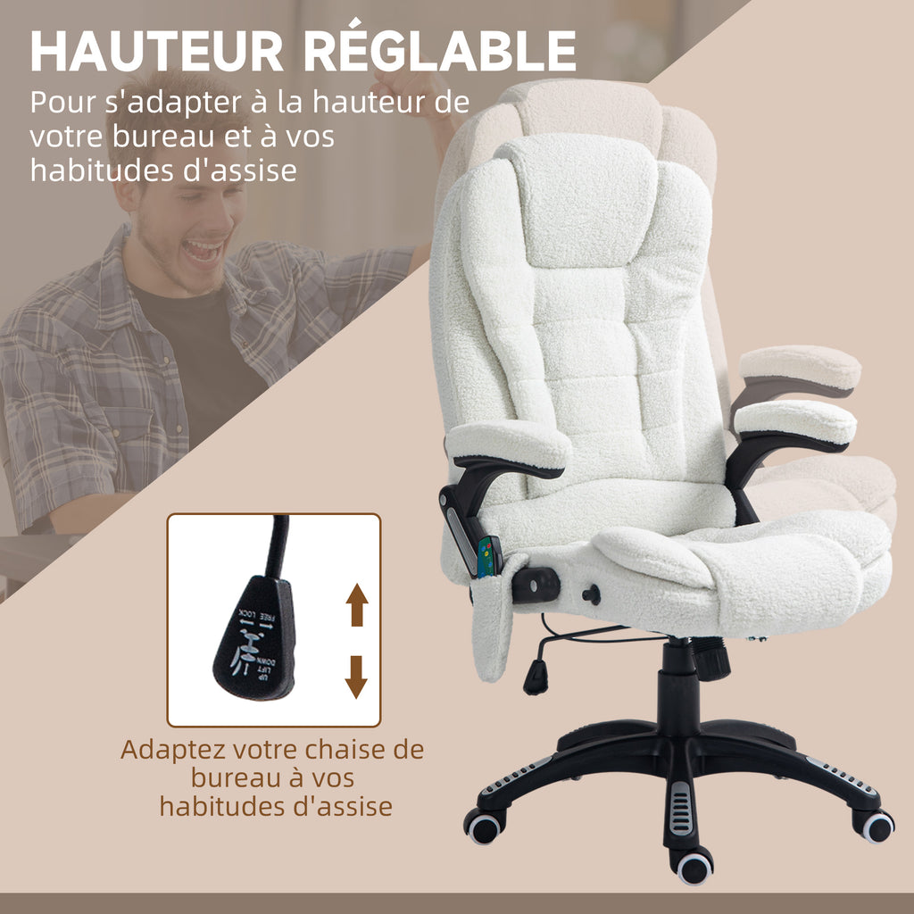 Fauteuil de bureau massant et chauffant hauteur réglable, dossier inclinable et télécommande filaire, pivotant à 360°-4