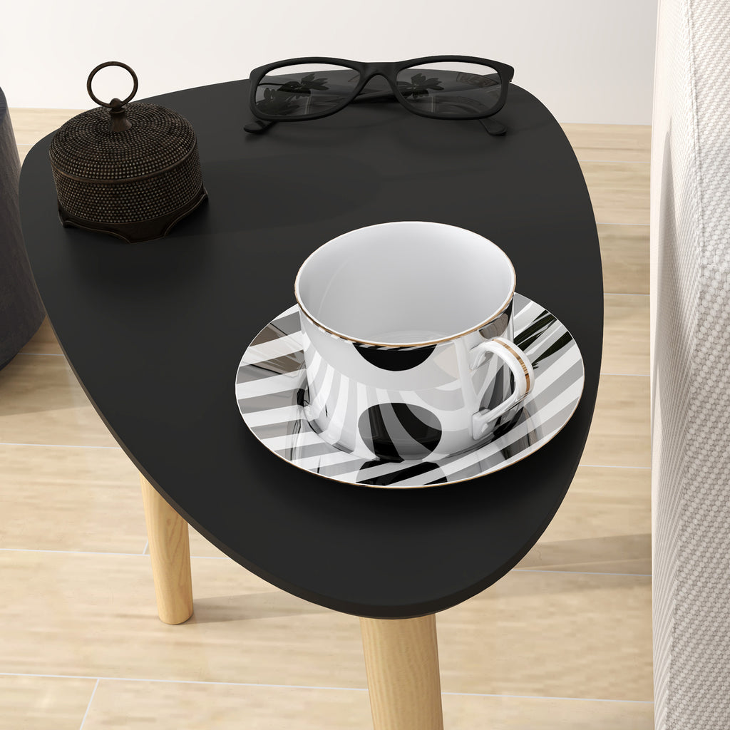 Lot de 2 tables basses gigognes design scandinave pieds en bois et plateau en bois, noir-7