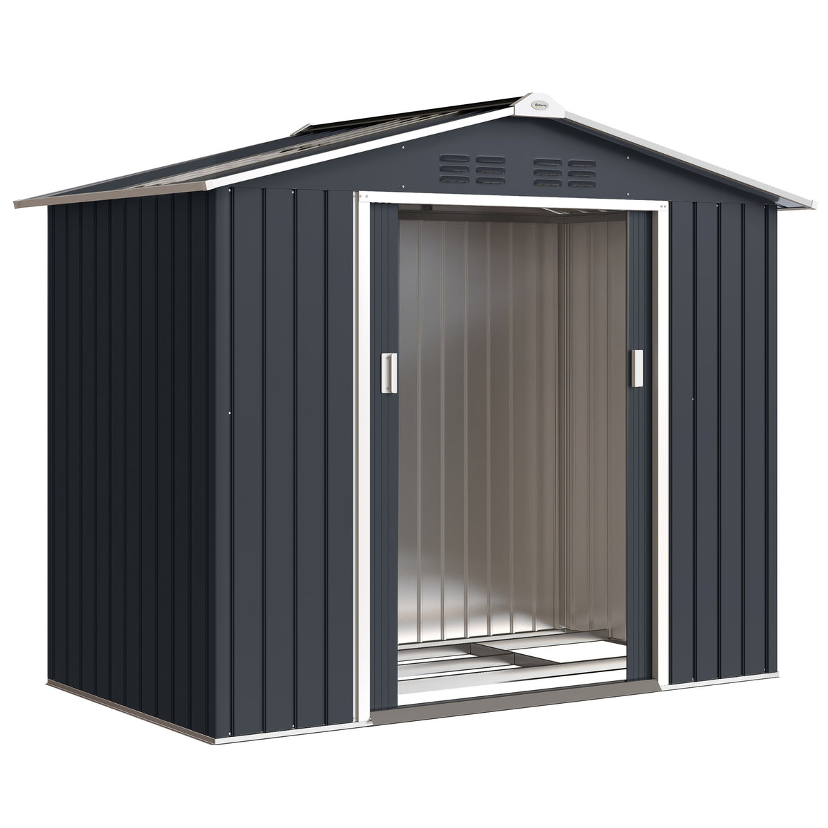 Abri de jardin en métal 2,42 m² cabane de jardin 213 x 130 x 185 cm avec fondation, porte coulissante gris foncé-0