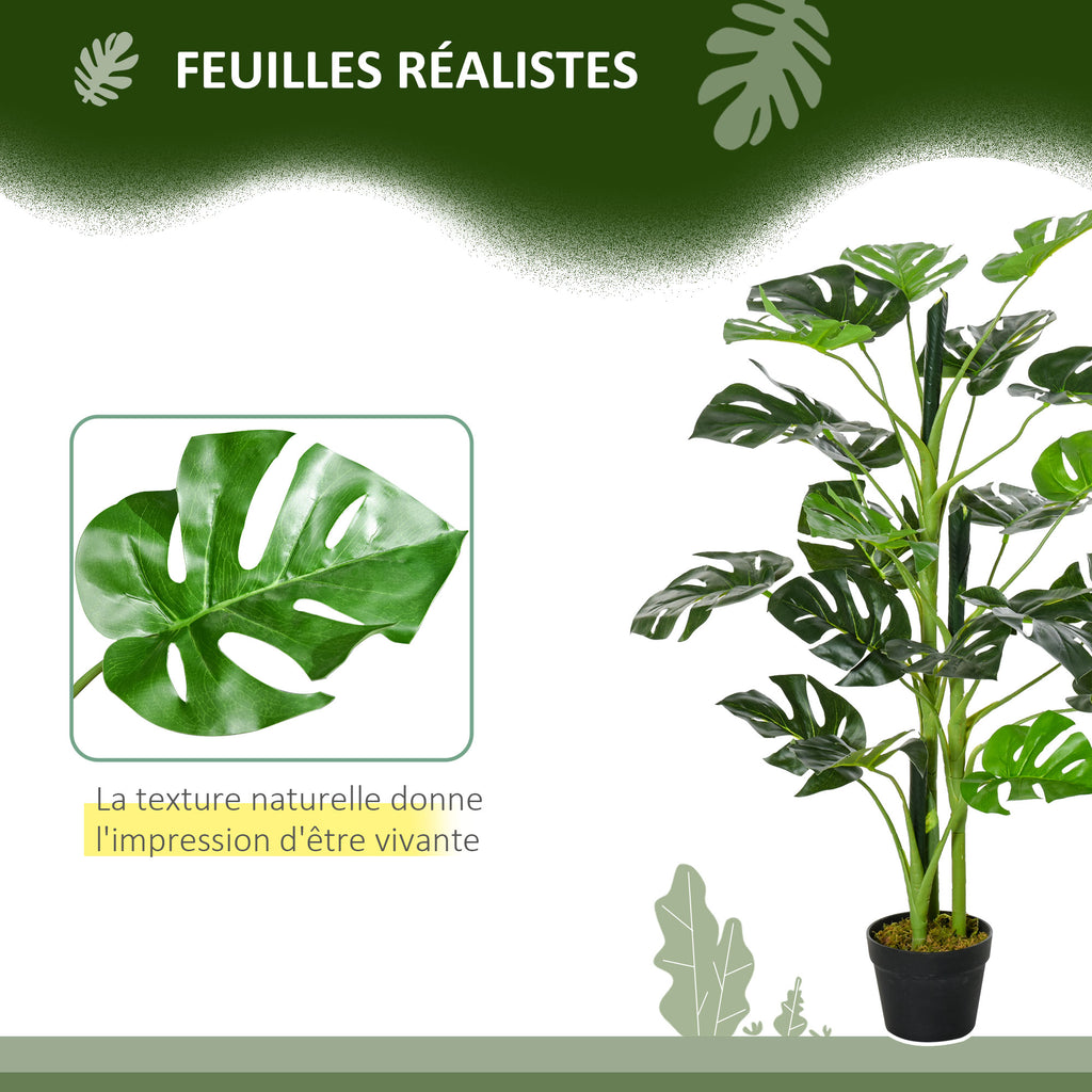 Plante artificielle modèle Monstera avec 21 feuilles en pot ciment, intérieur ou extérieur, dim. Ø16 x 100H cm-4