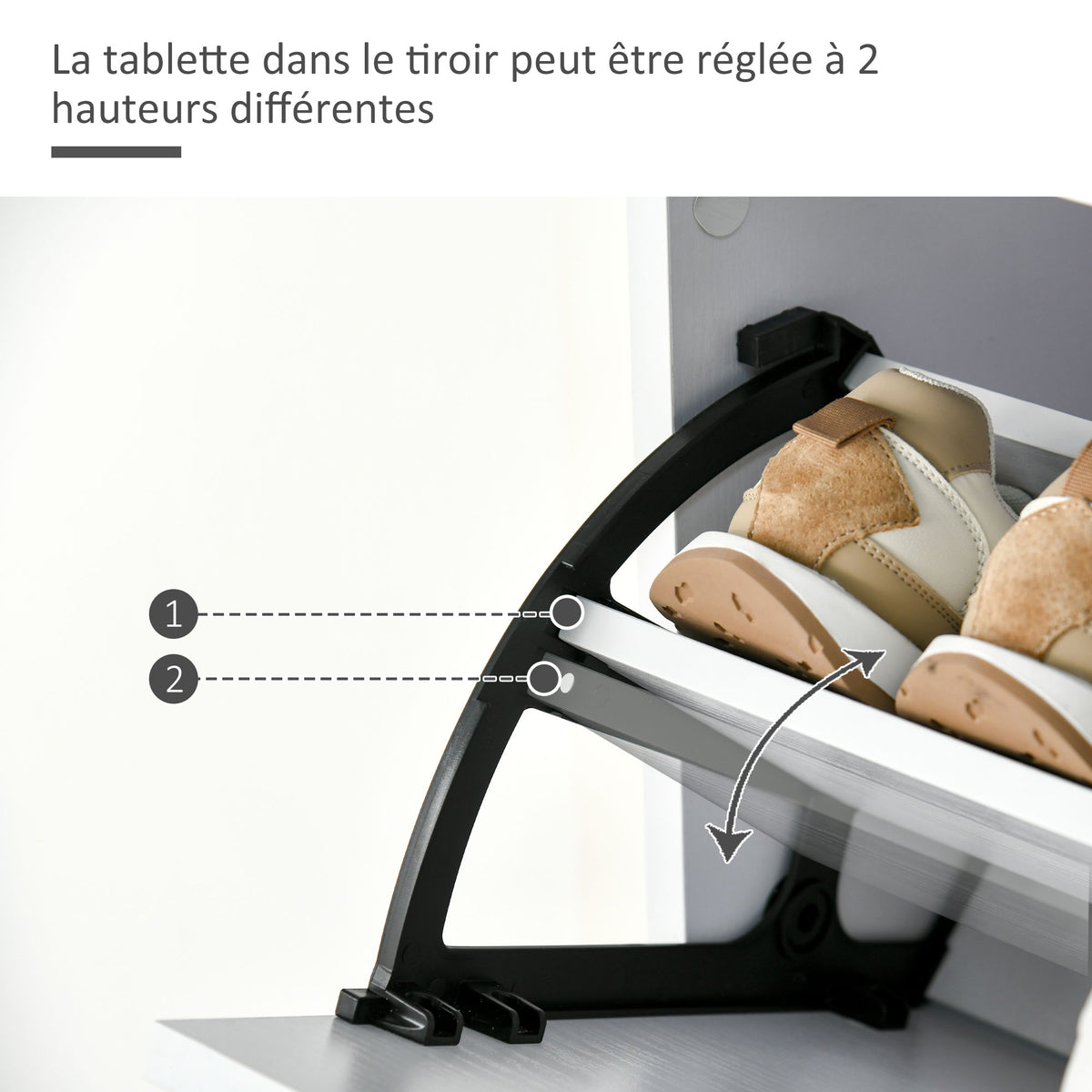 Meuble à Chaussures - 3 Portes abattantes et tiroir Coulissant - dim. 62L x 24l x 135H cm Blanc-4