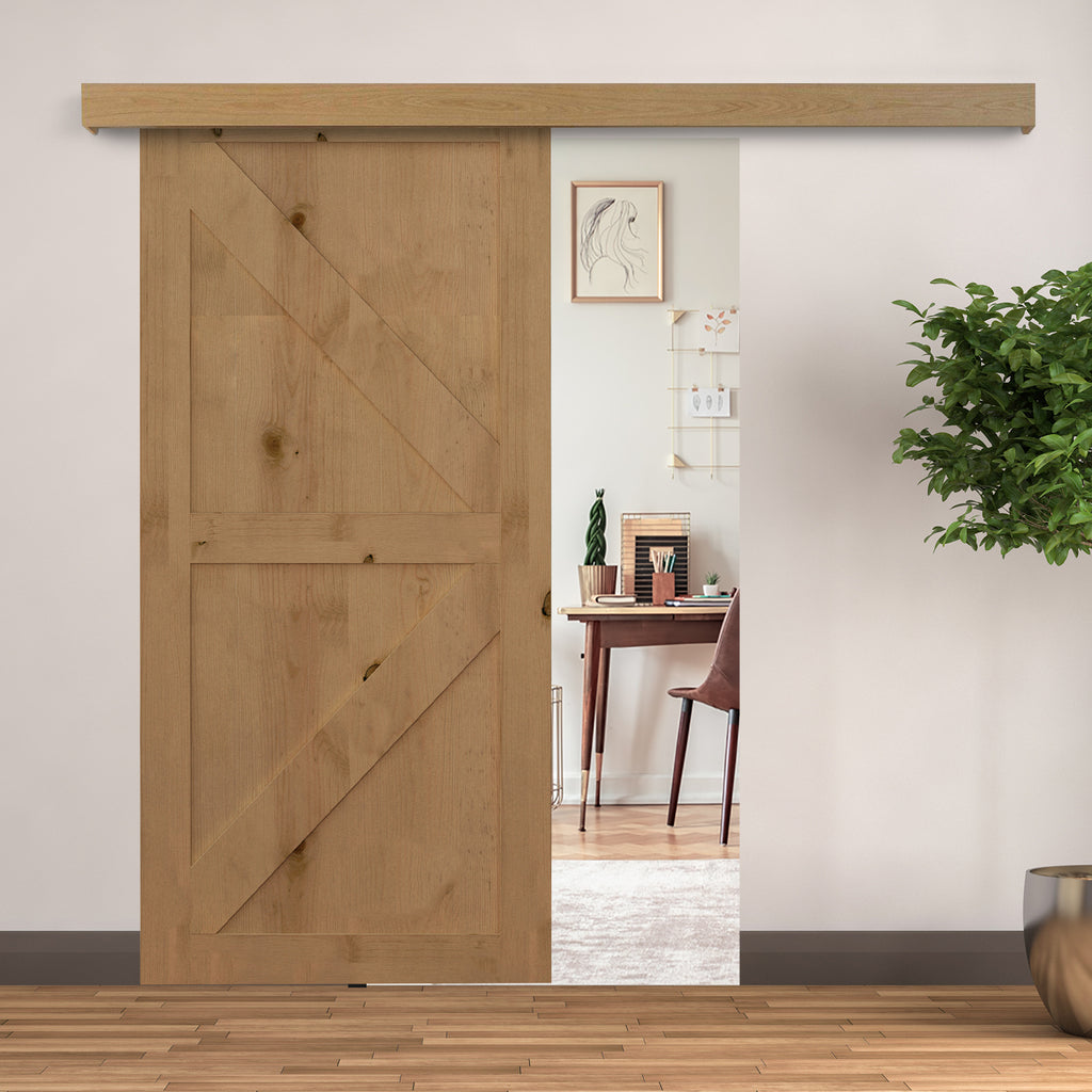 Kit Complet de Porte Coulissante en Bois, Quincaillerie Système Galandage pour Porte Épaisseur 35-45 mm, Charge Max. 75 kg, Rail, Roulettes, Vis, 200 x 3,05 cm, Brun-1