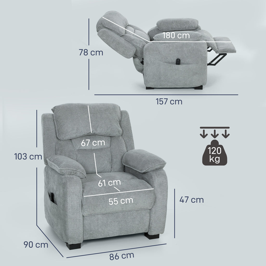 Fauteuil relax électrique fauteuil inclinable port USB repose-pieds poches latérales télécommande 86x90x103cm gris clair-2