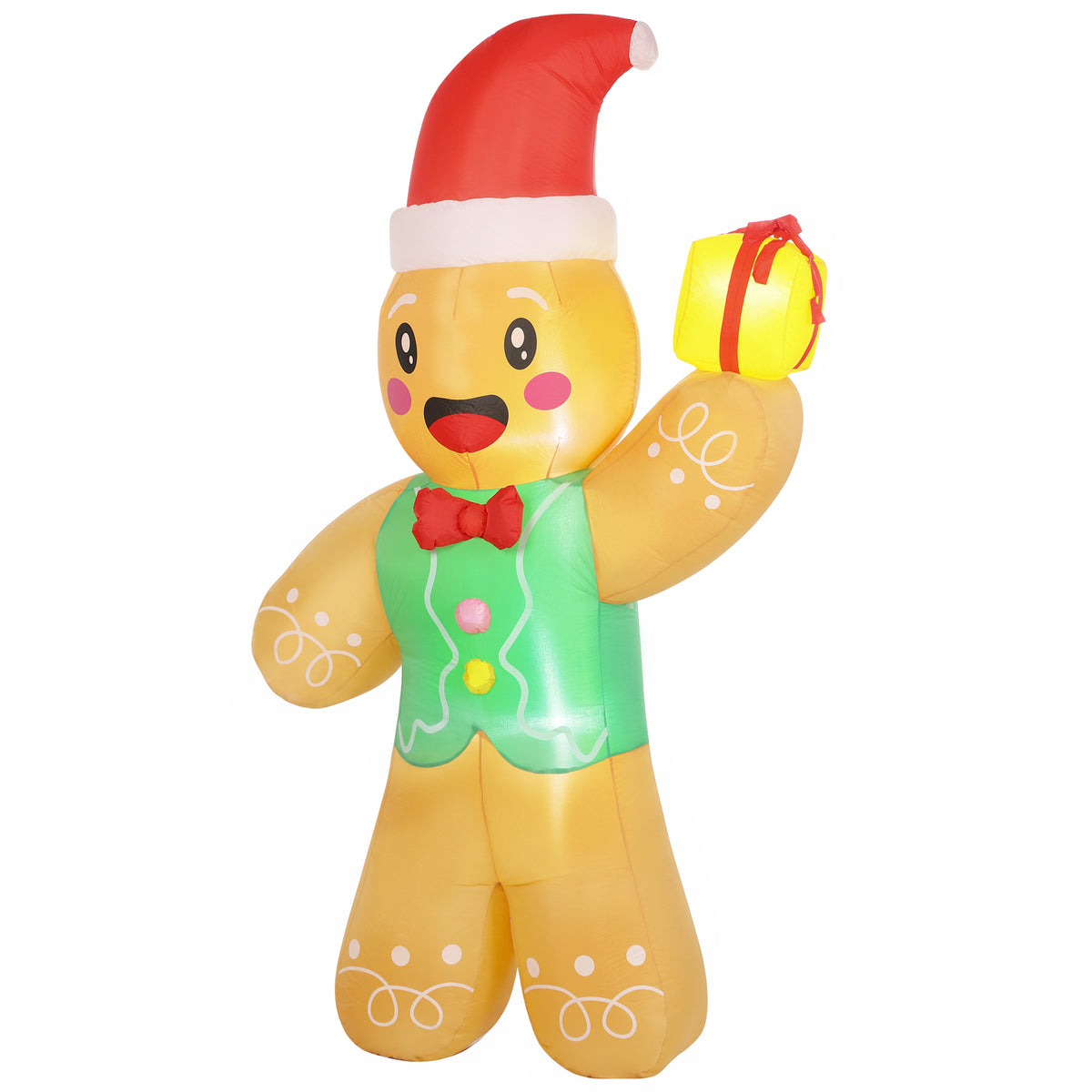 Bonhomme Pain d'Épice Gonflable de Noël 2,5 m avec Lumières LED, Boîte Cadeau et Souffleur, Intérieur et Extérieur-0