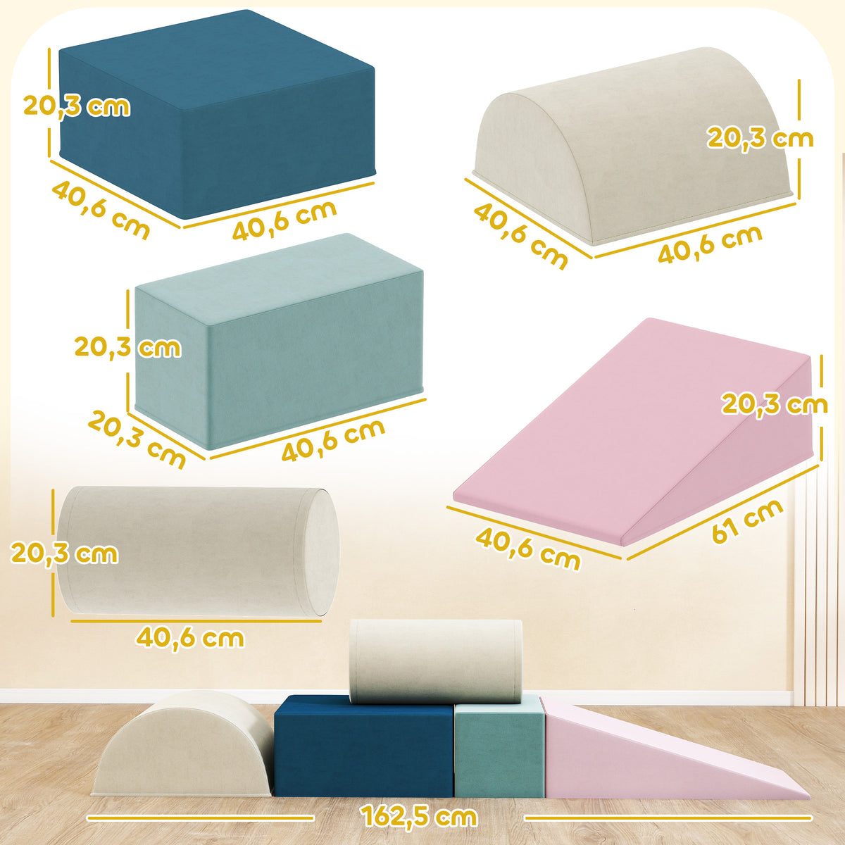 Parcours motricité bébé jouet d'escalade modulable 5 pièces housse lavable en velours 61 x 40,6 x 60 cm multicolore-2
