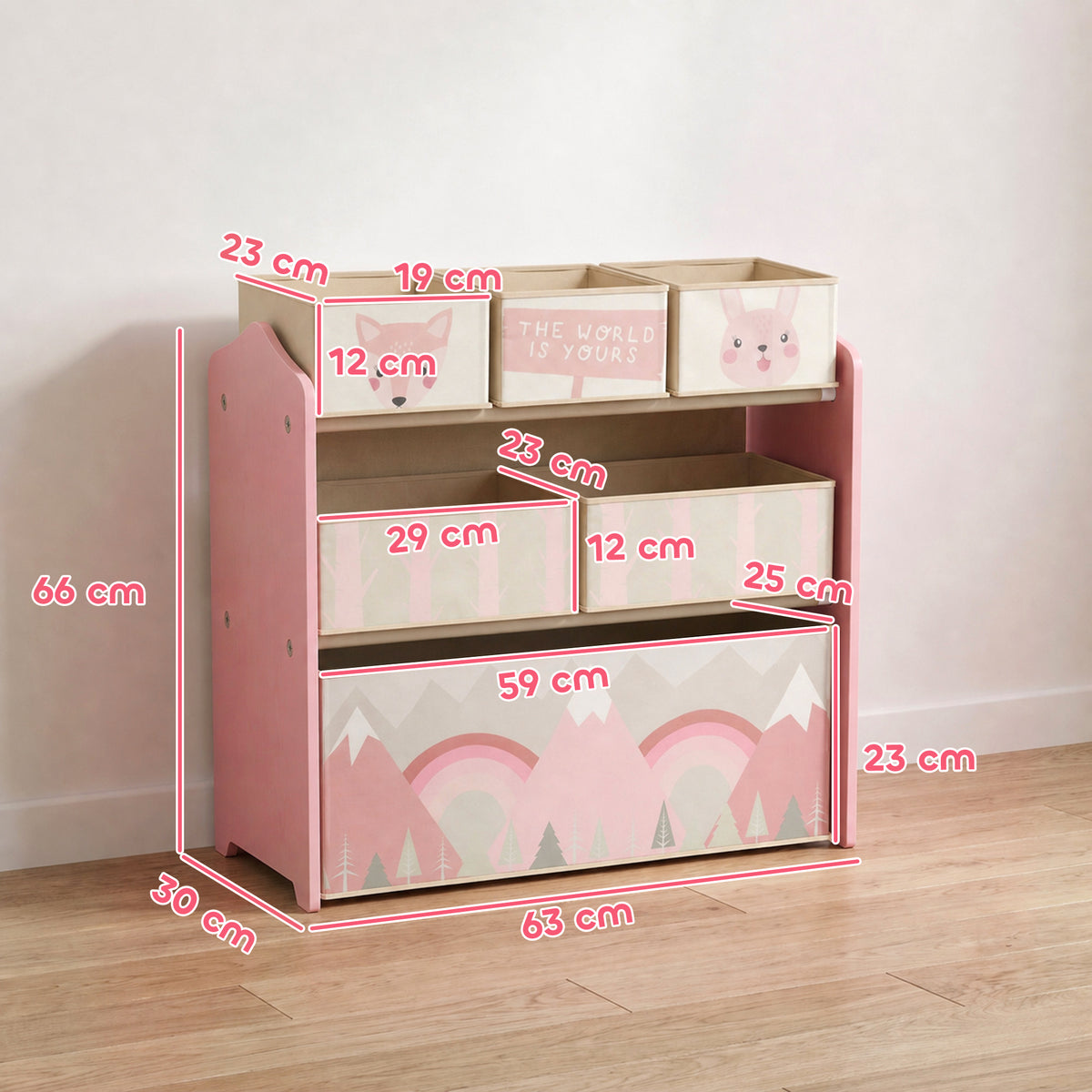 Meuble de rangement enfant avec 6 boîtes amovibles en tissu non tissé Organisateur de jouets, étagère 63L x 30l x 66H cm-2