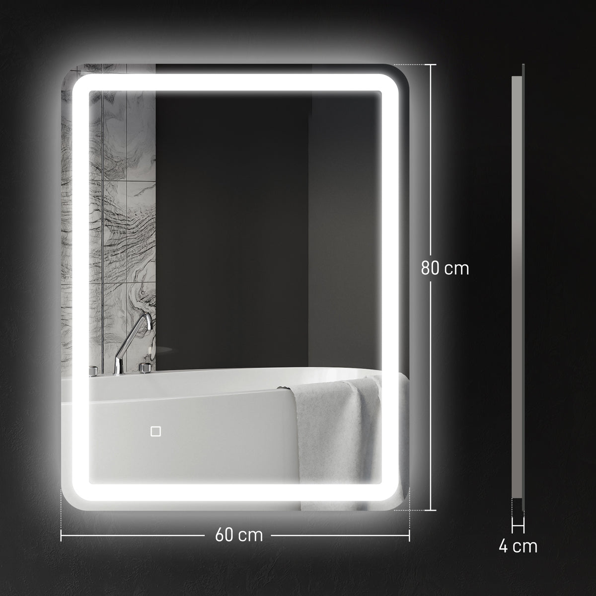 Miroir de salle de bain 60 x 80 cm, miroir LED mural avec 3 couleurs lumière, dimmable, mémoire, anti-buée, argent-2