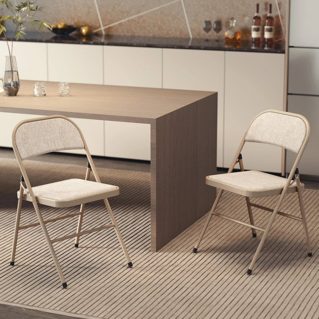 Lot de 2 chaises pliantes chaises de salle à manger portables cadre en acier dim. 45l x 46P x 78H cm beige-8