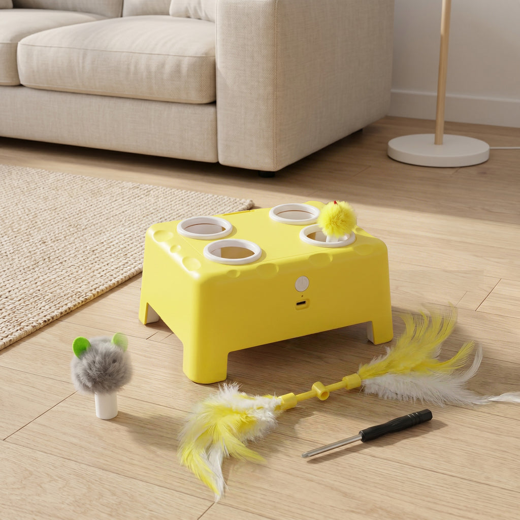 Jouet Interactif pour Chats d'Intérieur Rechargeable, 3 Modes Réglables Repos Intelligent, 18,8 x 14 x 6 cm, Jaune-8