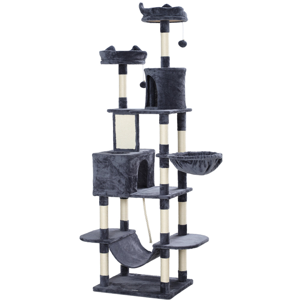 Arbre à chat 206 cm tour de jeux pour chat en peluche plusieurs niveaux idéal pour 1-3 chats 60 x 50 x 206 cm gris foncé-0