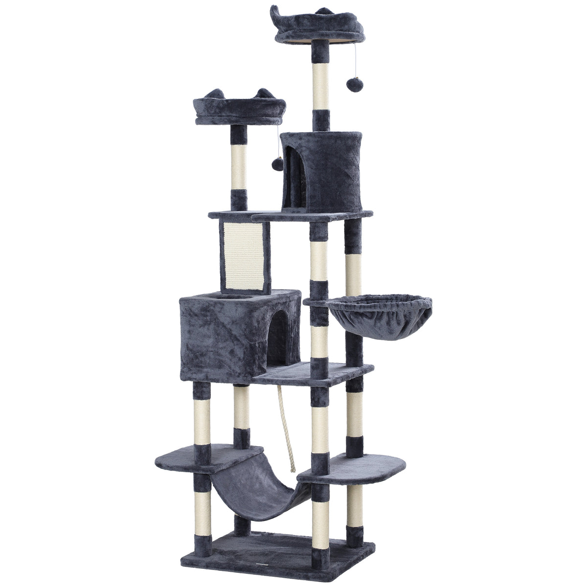 Arbre à chat 206 cm tour de jeux pour chat en peluche plusieurs niveaux idéal pour 1-3 chats 60 x 50 x 206 cm gris foncé-0