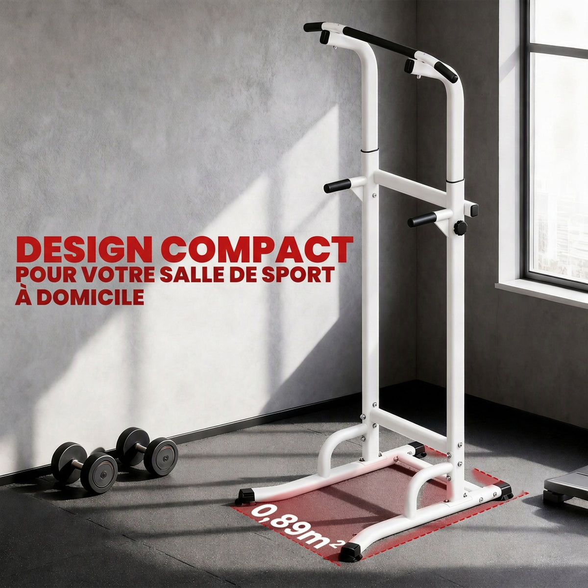 Power tower dip barre de traction autoportante réglable en hauteur cadre acier 91,5 x 97,5 x 176,5-227 cm pour la maison-6