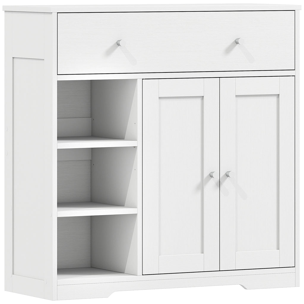 Meuble de Salle de Bain avec 1 Tiroir, 2 Portes, 3 Compartiments Ouverts, Style Scandinave, 80x30x80,2cm, Blanc-0
