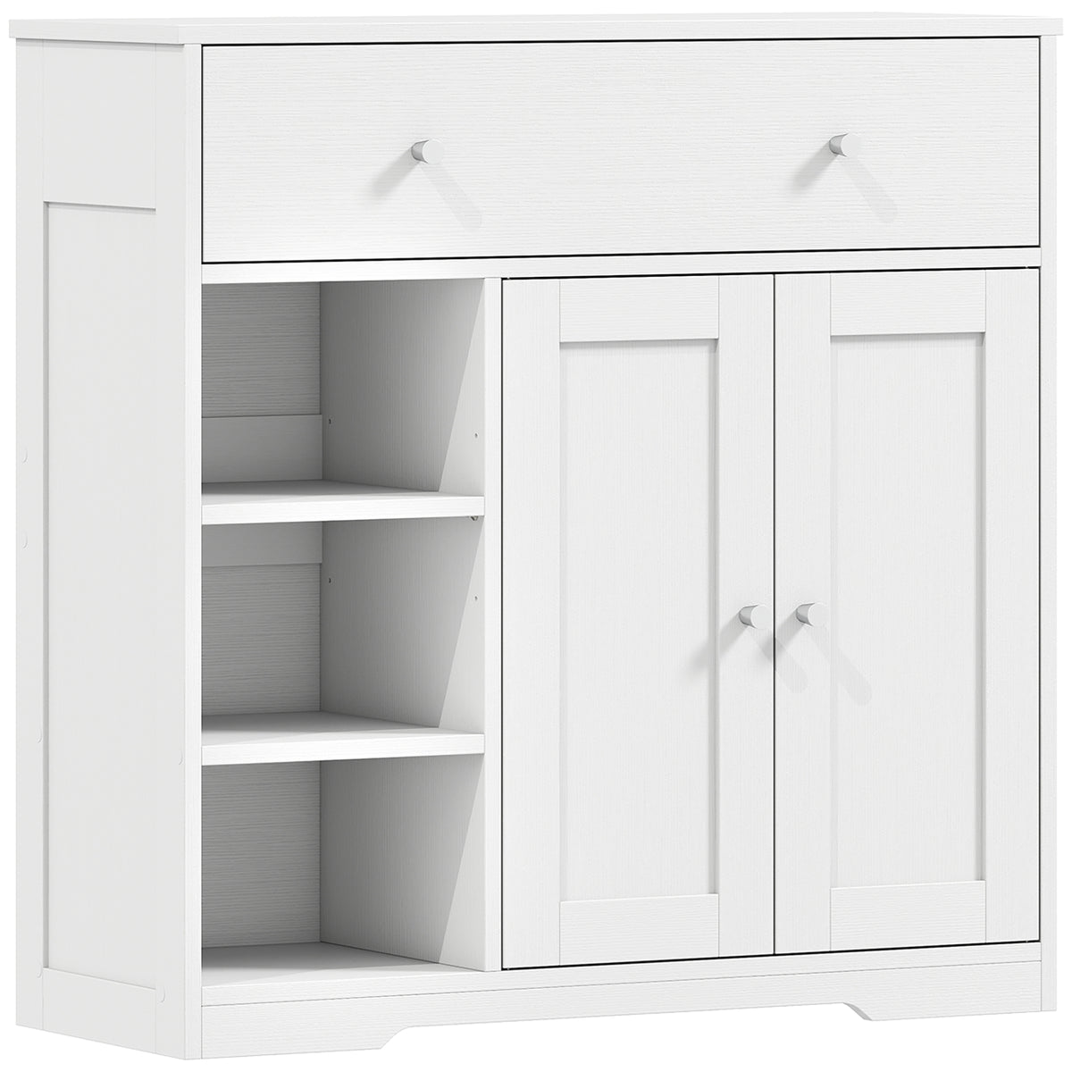 Meuble de Salle de Bain avec 1 Tiroir, 2 Portes, 3 Compartiments Ouverts, Style Scandinave, 80x30x80,2cm, Blanc-0