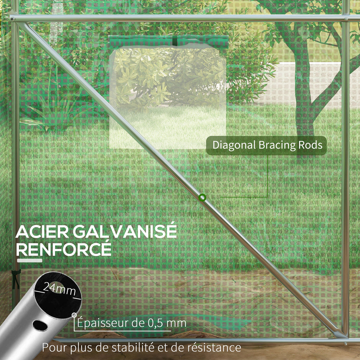 Serre de Jardin Tunnel 6 m² avec système d'arrosage intégré, 3L x 2l m 6 fenêtres Porte enroulable Vert-6