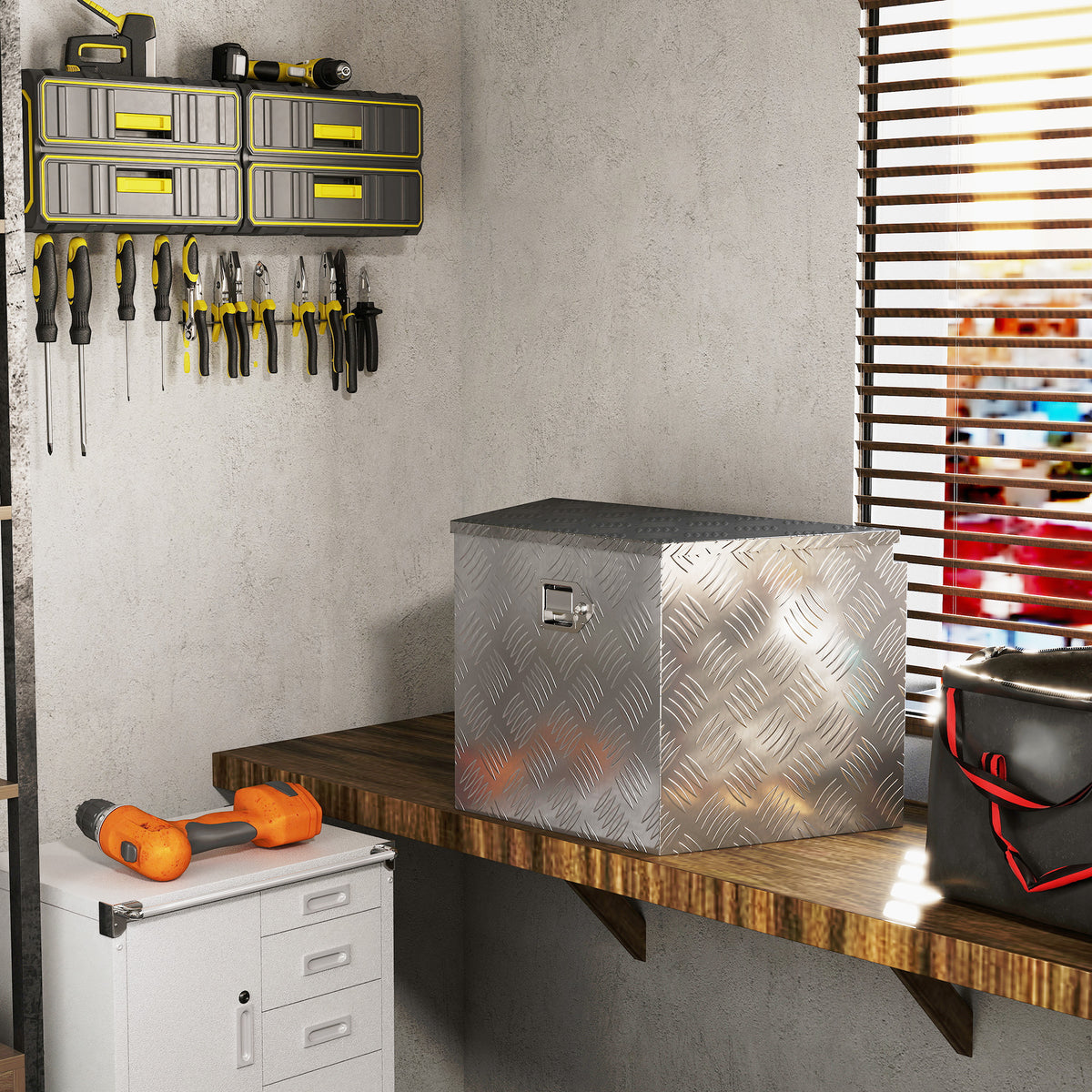 Boîte à outils pour remorque boîte de rangement en aluminium verrouillable en forme trapézoïdal 73,7 x 41 x 46 cm argent-8