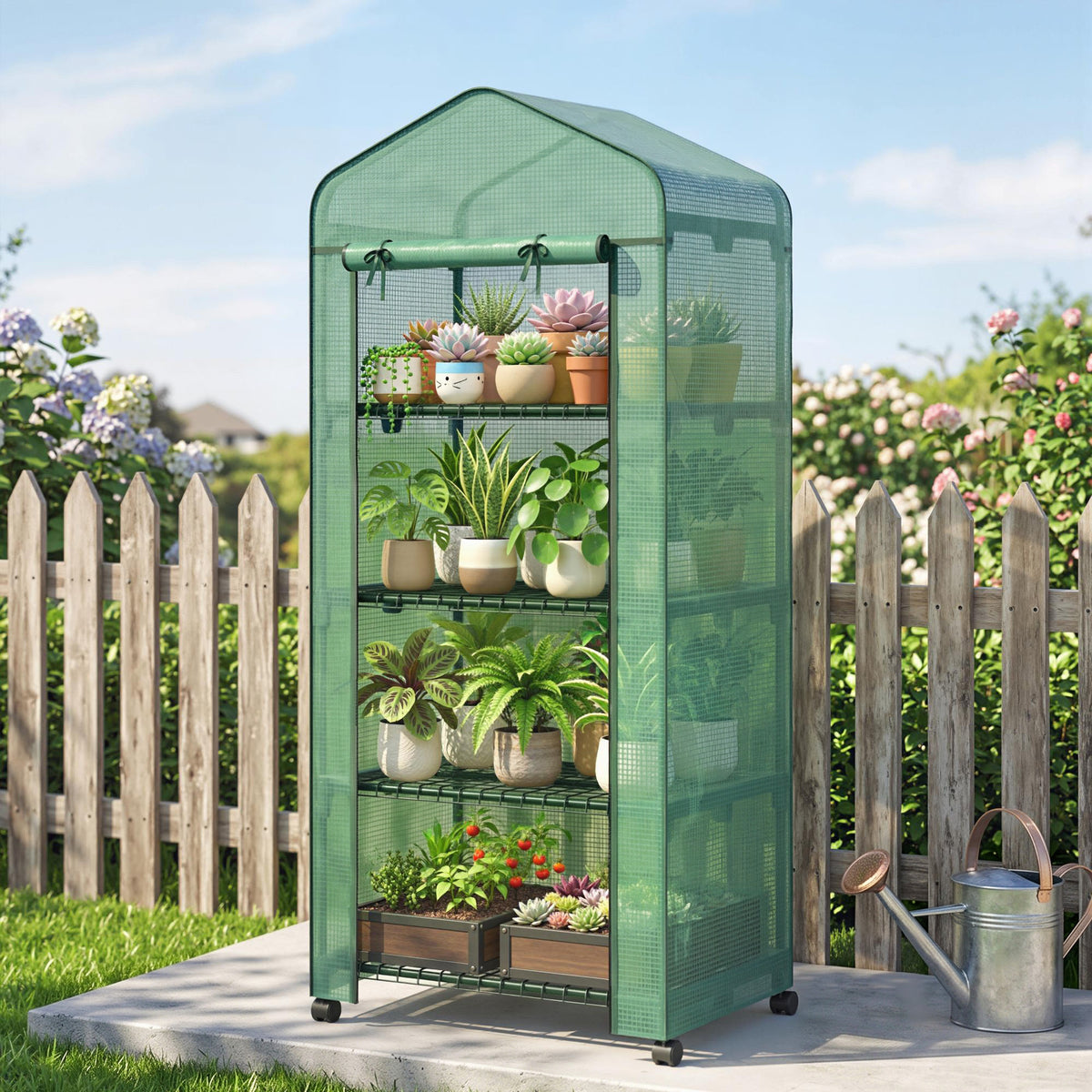 Serre de jardin balcon étagère serre 4 niveaux 69L x 50l x 165H cm acier époxy bâche amovible PE haute densité vert-1