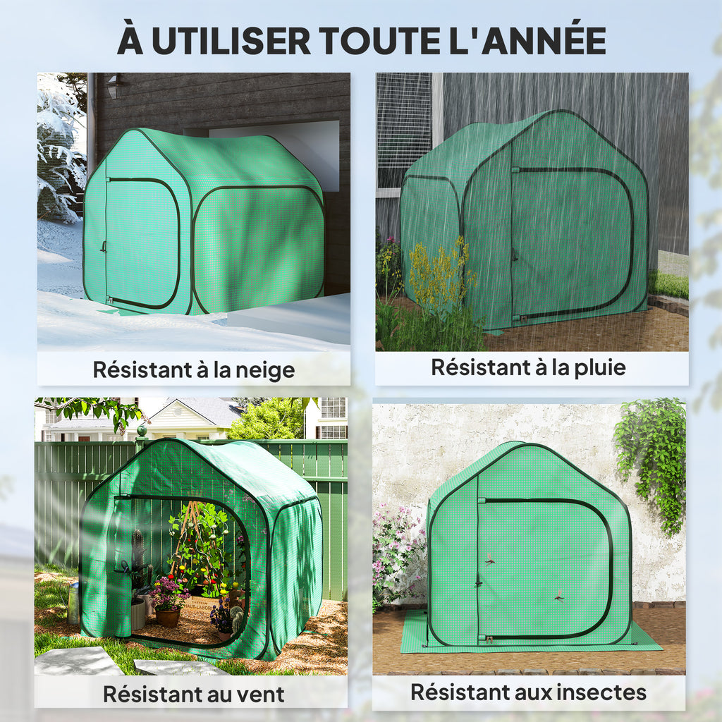 Mini serre pop-up petite serre légumes plante fleurs avec porte à fermeture éclair en PE 150 x 148 x 148 cm vert-7