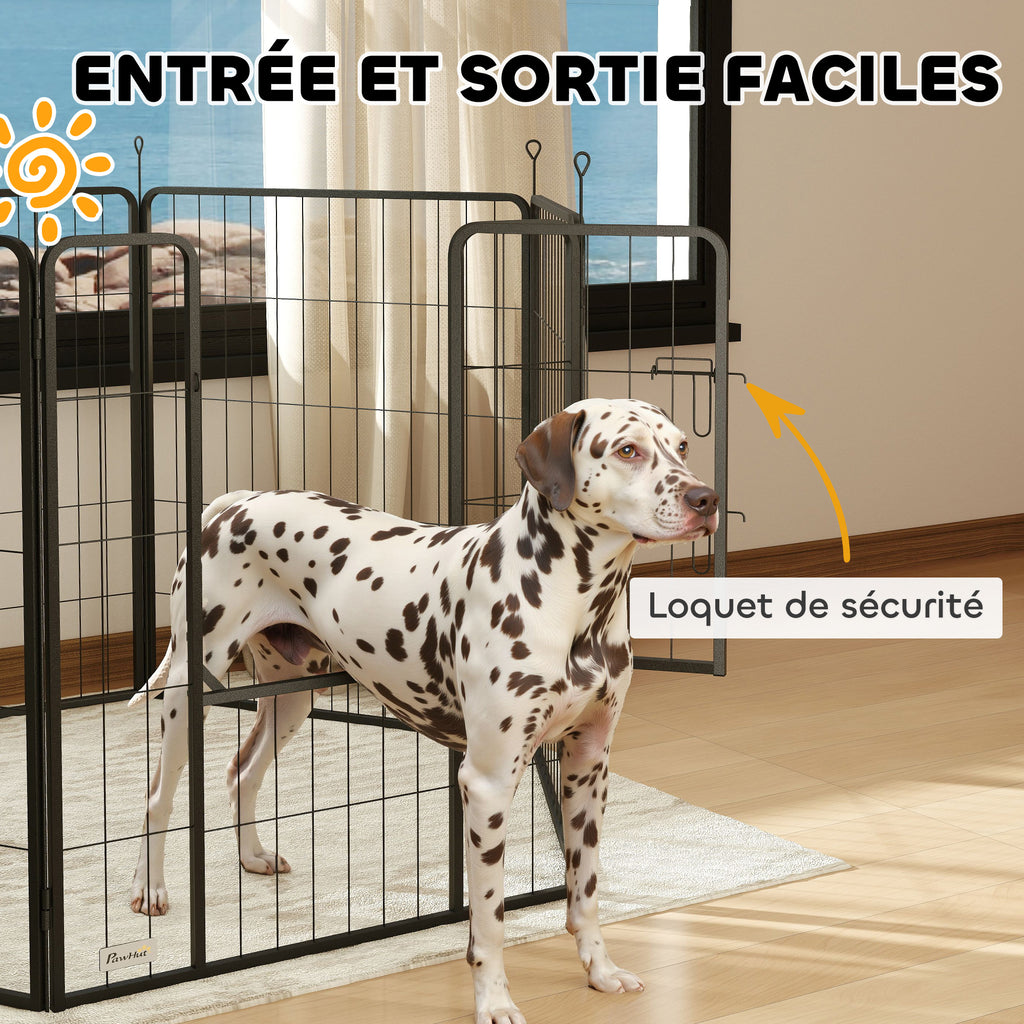 Parc pour chien, enclos chien 6 panneaux modulable et pliable, portable en acier avec porte 80 x 100 gris-4