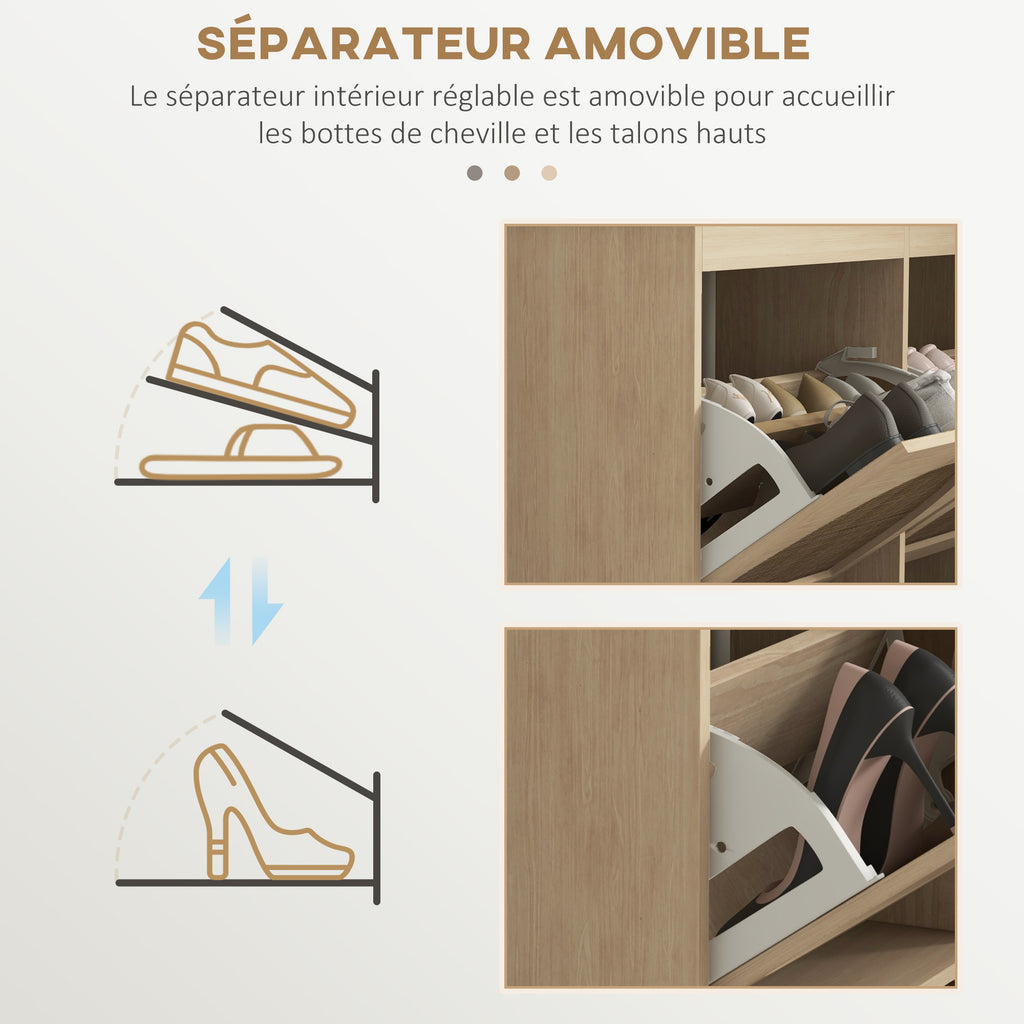 Meuble à chaussures 4 abattants 20 paires étagère réglable style bohème pieds en bois massif 105 x 24 x 97,5 cm naturel-5