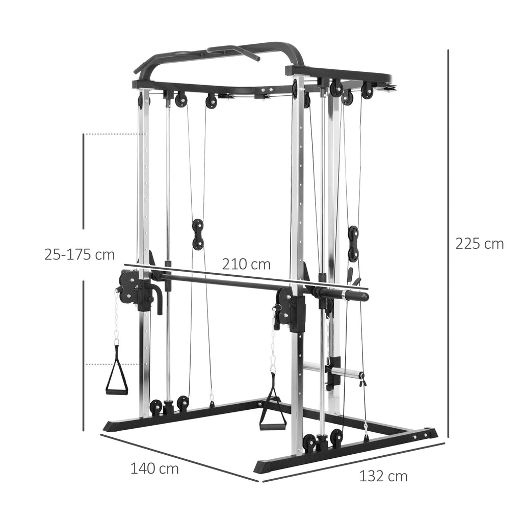 Station de musculation station de traction à câble support à squat barre câble cross-over 210 x 132 x 225 cm noir-2