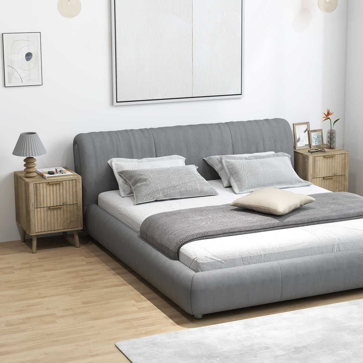 Lot de 2 tables de chevet avec 2 tiroirs cannelés pour chambre à coucher, salon, 40 x 40 x 53 cm, chêne-9