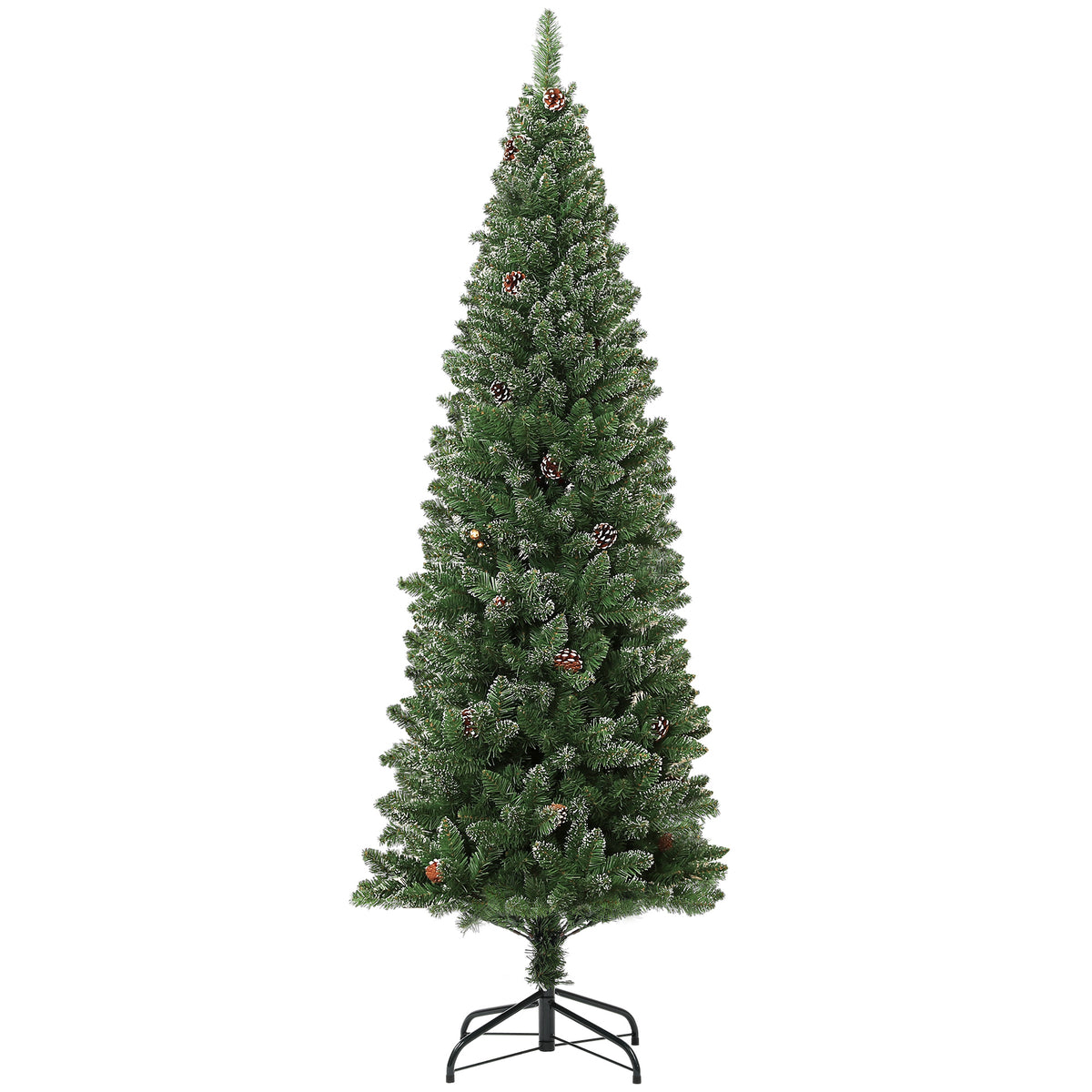 Sapin de Noël artificiel 180 cm arbre de Noël Slim avec support en acier pliable, 618 branches épines, vert-0